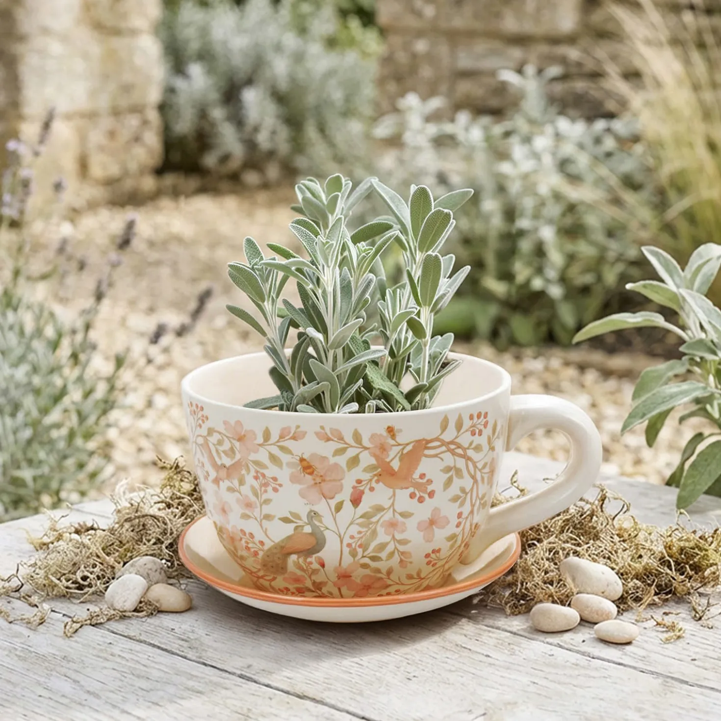 Portavaso tazza natura in ceramica 29,5x22,5x14,8 cm