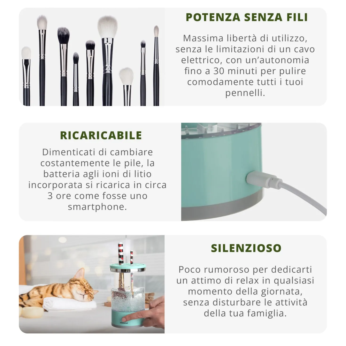 Pulitore elettrico per pennelli da trucco senza fili