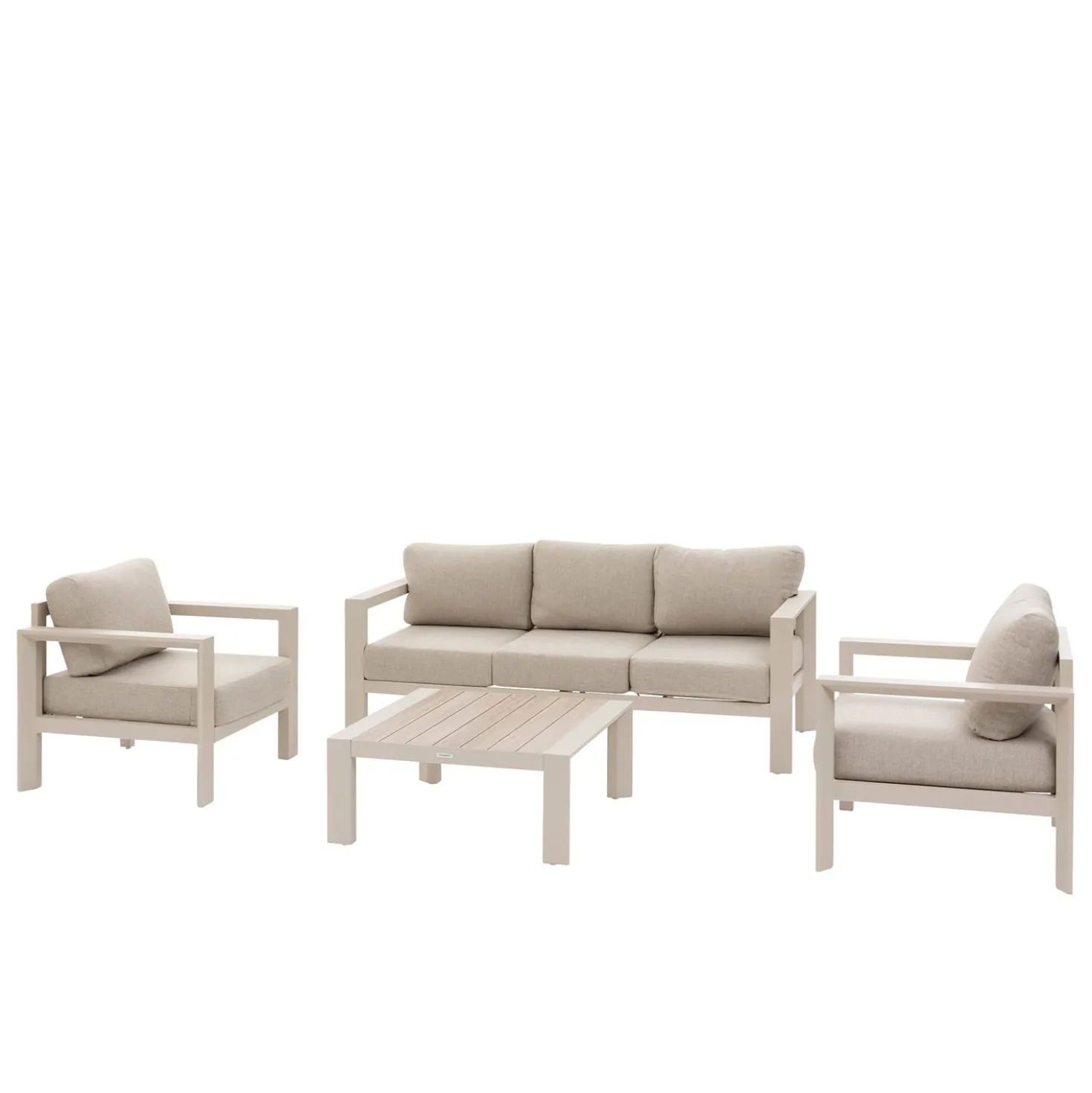 Salottino giardino divano 3 posti, poltrone e tavolino Evasion beige