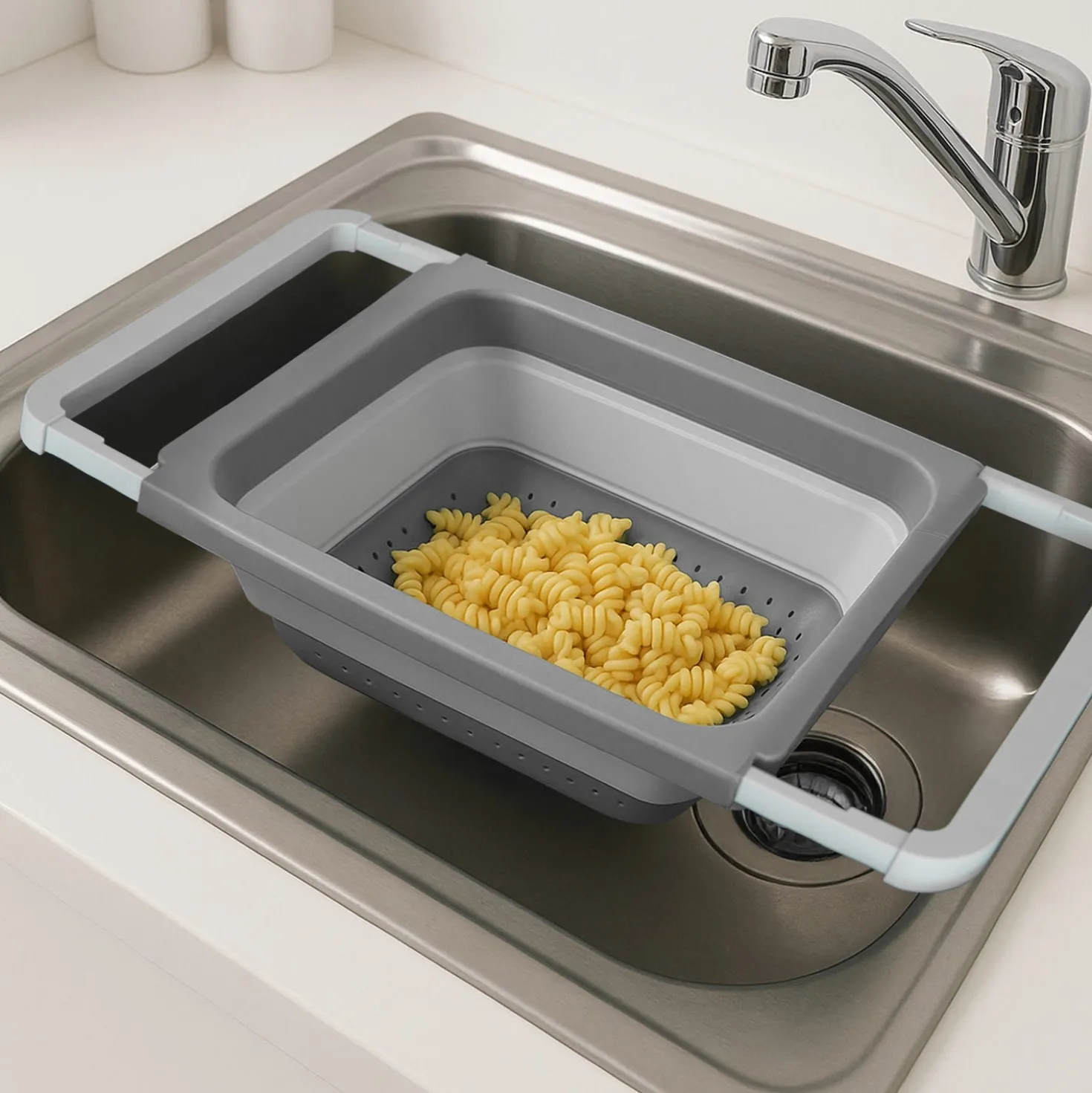 Scolapasta allungabile salvaspazio 26x12x55 cm grigio
