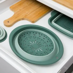 Scolapasta pieghevole salvaspazio tondo verde