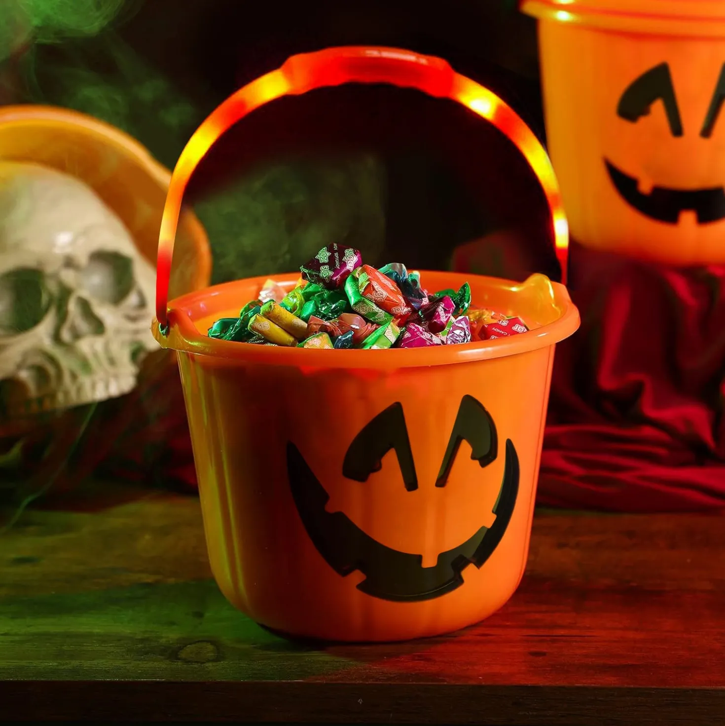 Secchiello zucca Halloween con LED 22x17 cm