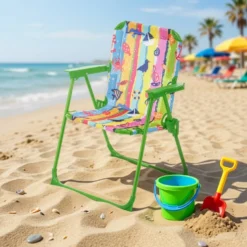Sedia bambino pieghevole verde decori mare