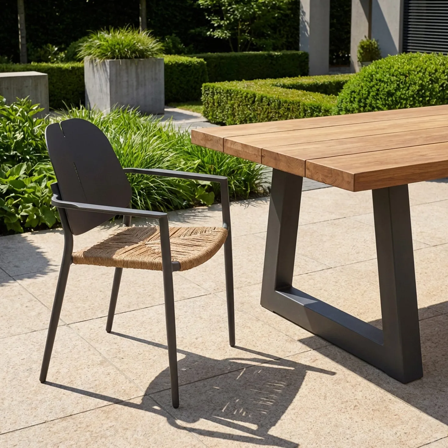 Sedia da giardino con braccioli Rubby grigia