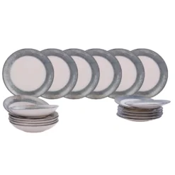 Servizio 18 piatti ceramica bordo blu Caelis