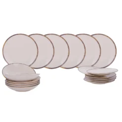 Servizio 18 piatti ceramica bordo pennellato Pyetra