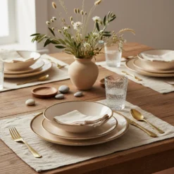 Servizio 18 piatti ceramica bordo pennellato Pyetra
