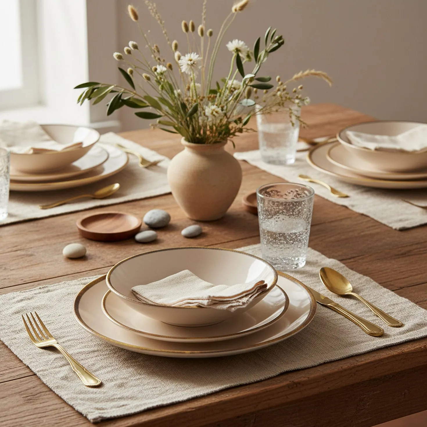Servizio 18 piatti ceramica bordo pennellato Pyetra