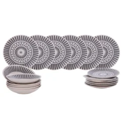 Servizio 18 piatti ceramica raggi Corallia