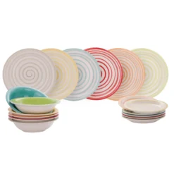 Servizio 18 piatti ceramica spirale colorati Ischia
