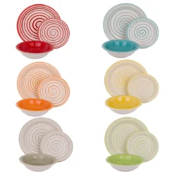 Servizio 18 piatti ceramica spirale colorati Ischia