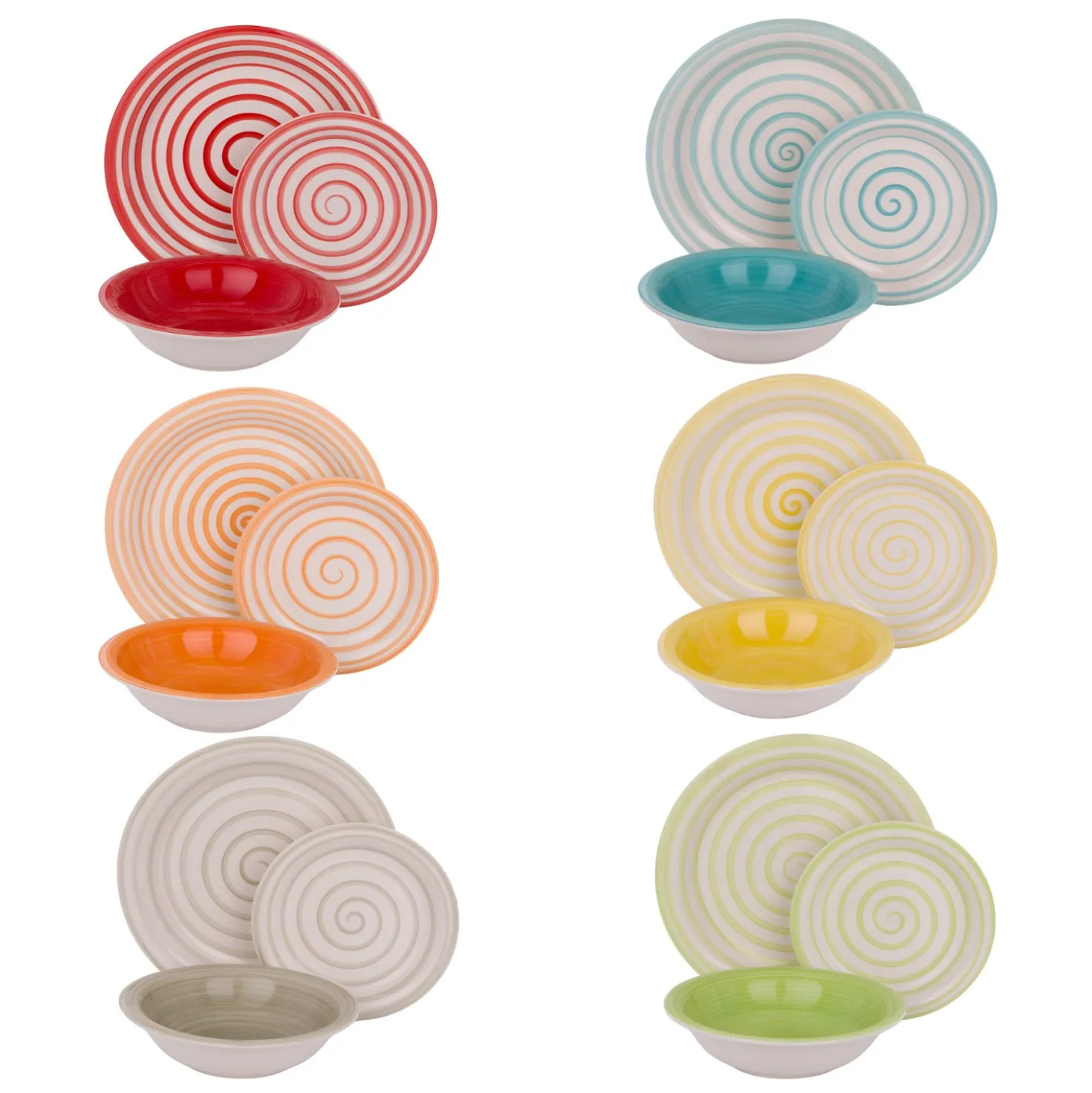 Servizio 18 piatti ceramica spirale colorati Ischia