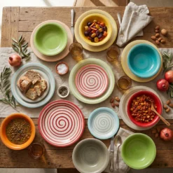 Servizio 18 piatti ceramica spirale colorati Ischia