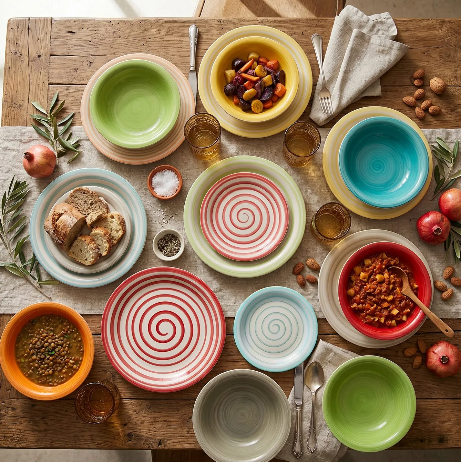 Servizio 18 piatti ceramica spirale colorati Ischia