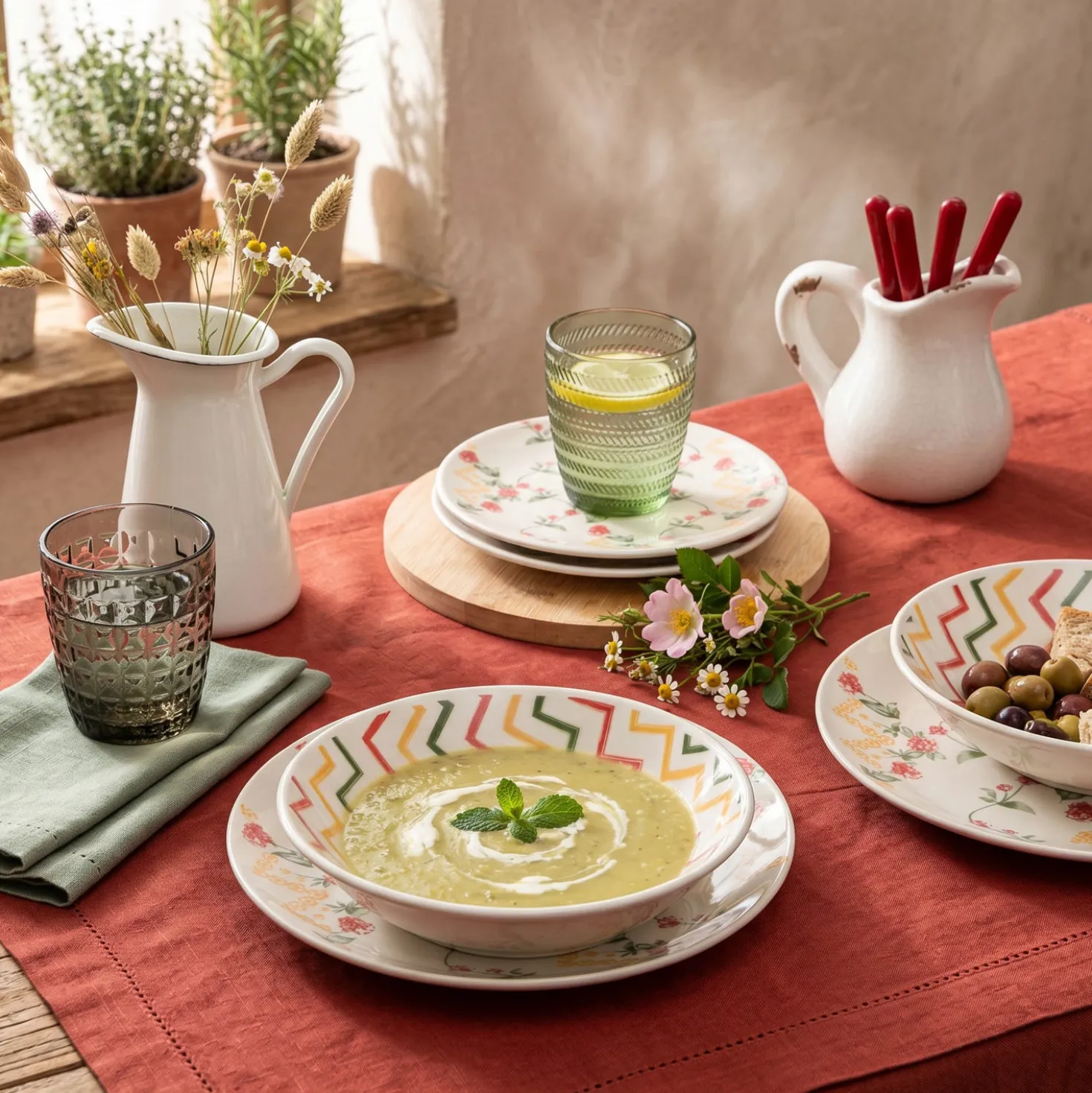 Servizio 18 piatti decorati Naxos in stoneware