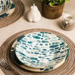 Servizio 12 piatti porcellana blu azzurro Mosaico