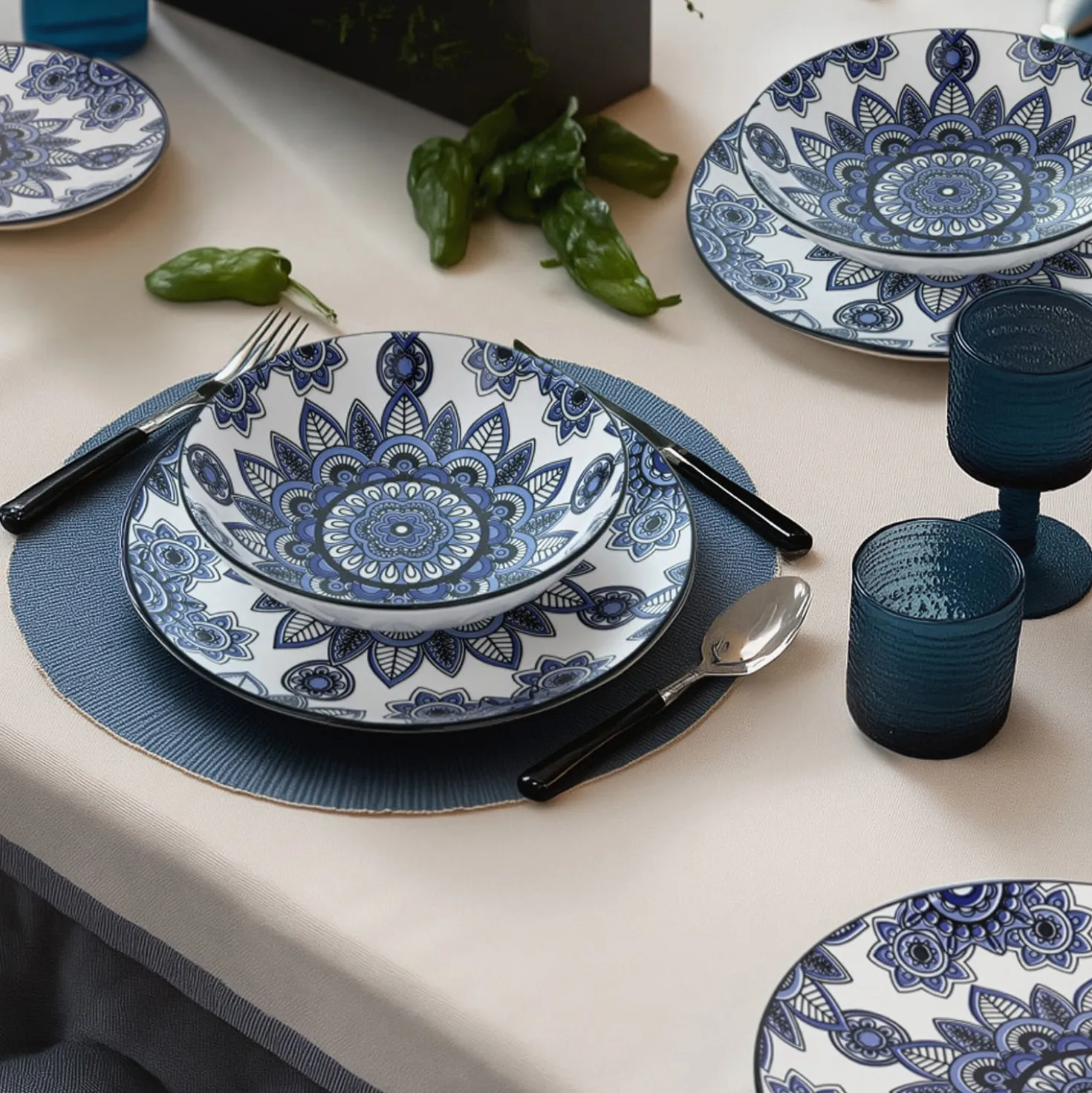 Servizio 12 piatti porcellana Celestial blu