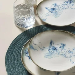 Servizio 24 piatti porcellana decoro azzurro