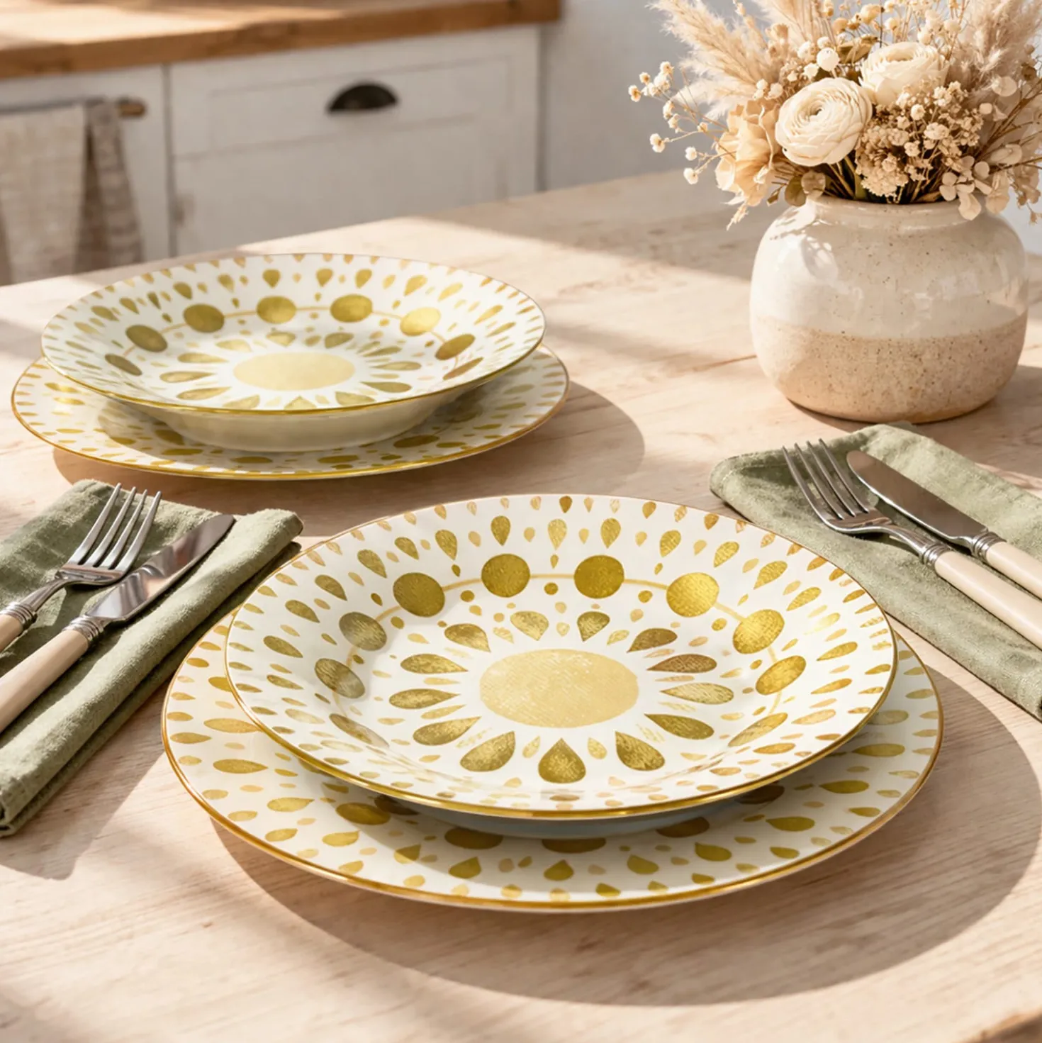 Servizio 12 piatti porcellana Etnika beige