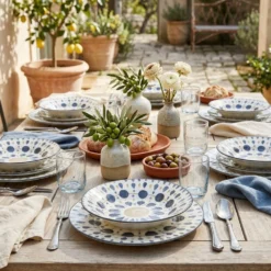 Servizio 12 piatti porcellana Etnika blu