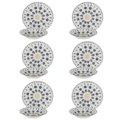 Servizio 12 piatti porcellana Etnika blu