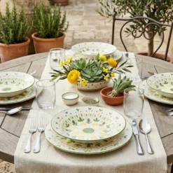 Servizio 12 piatti porcellana Etnika verde