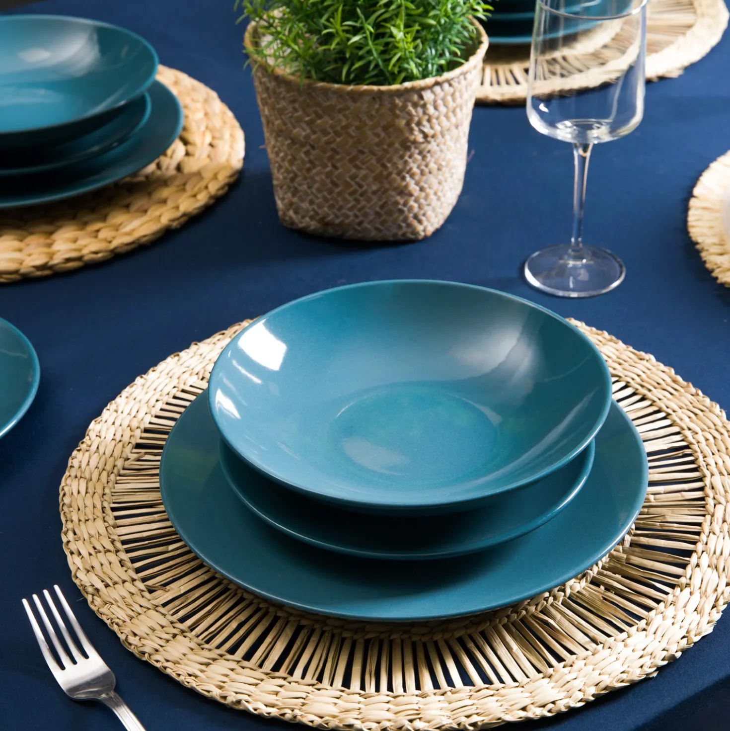 Servizio 18 piatti terracotta blu Style