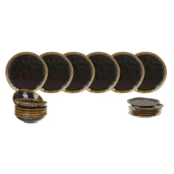 Servizio 18 piatti terracotta nero oro Olympus