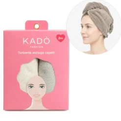 Set 2 asciugamani capelli turbante in microfibra beige