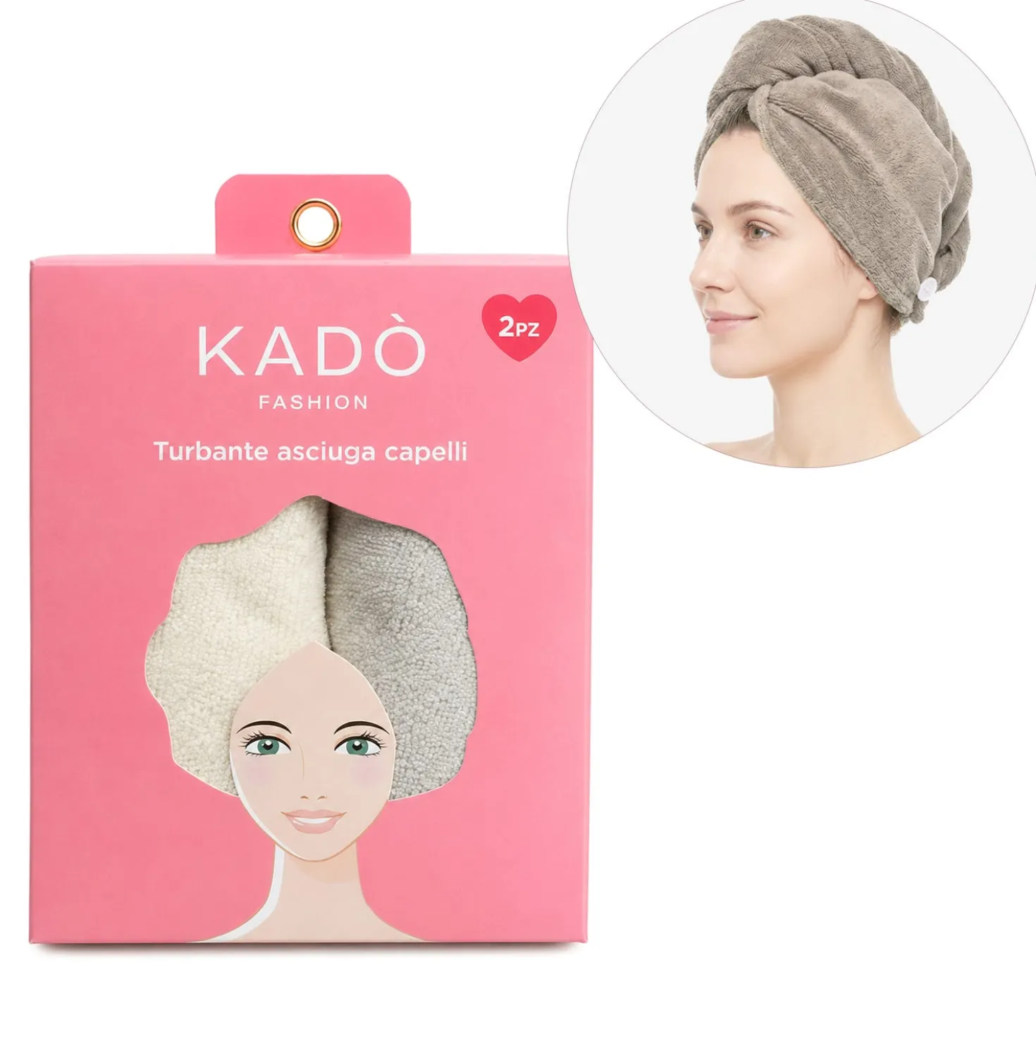 Set 2 asciugamani capelli turbante in microfibra beige
