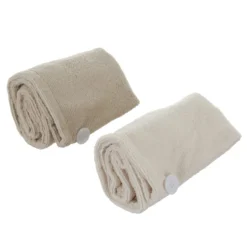 Set 2 asciugamani capelli turbante in microfibra beige