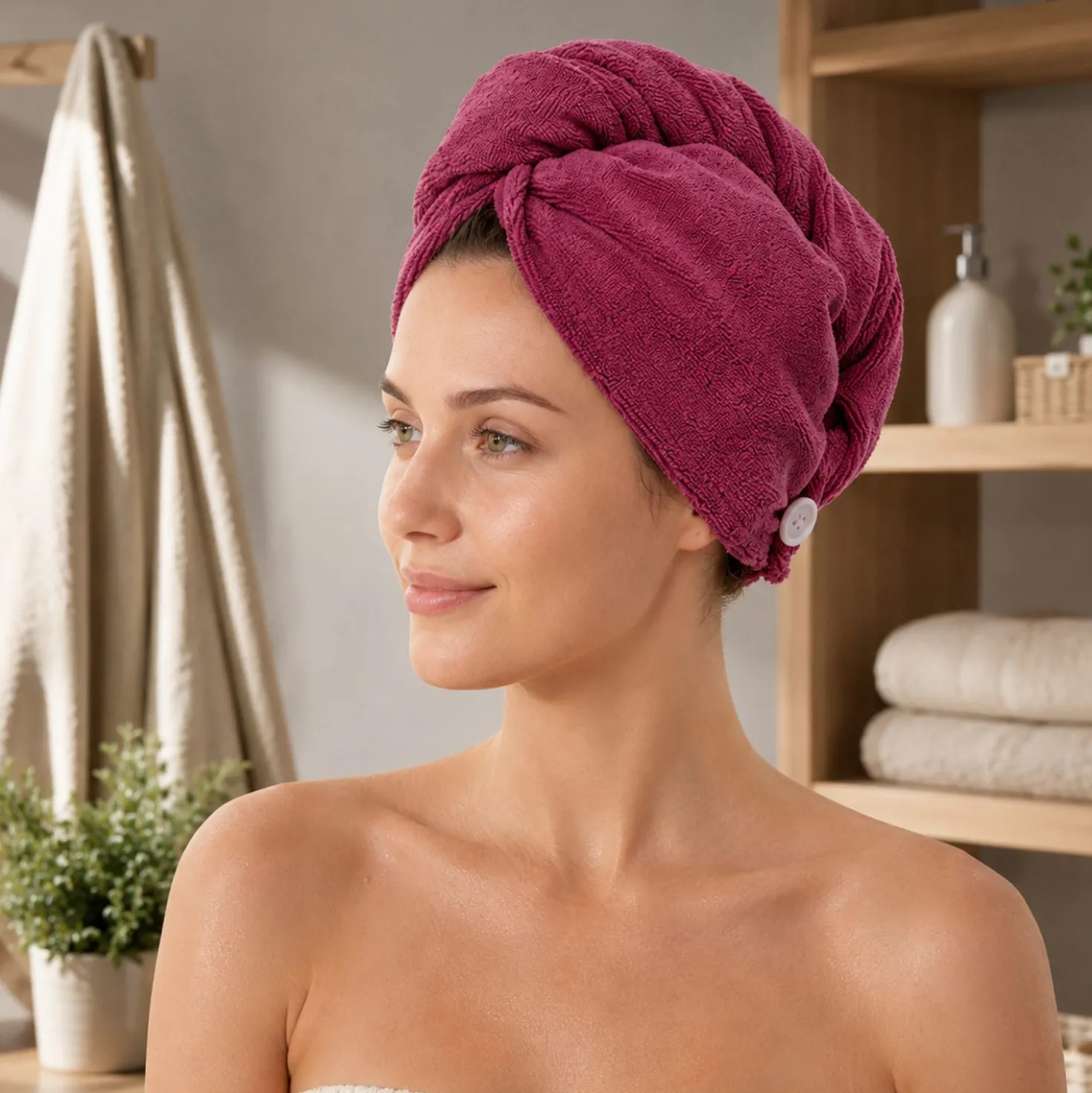 Set 2 asciugamani capelli turbante in microfibra rosa