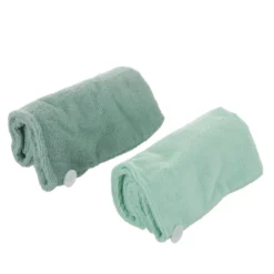 Set 2 asciugamani capelli turbante in microfibra verde