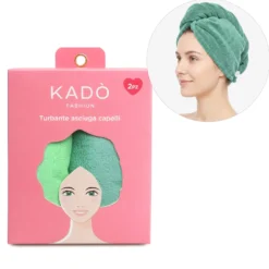 Set 2 asciugamani capelli turbante in microfibra verde