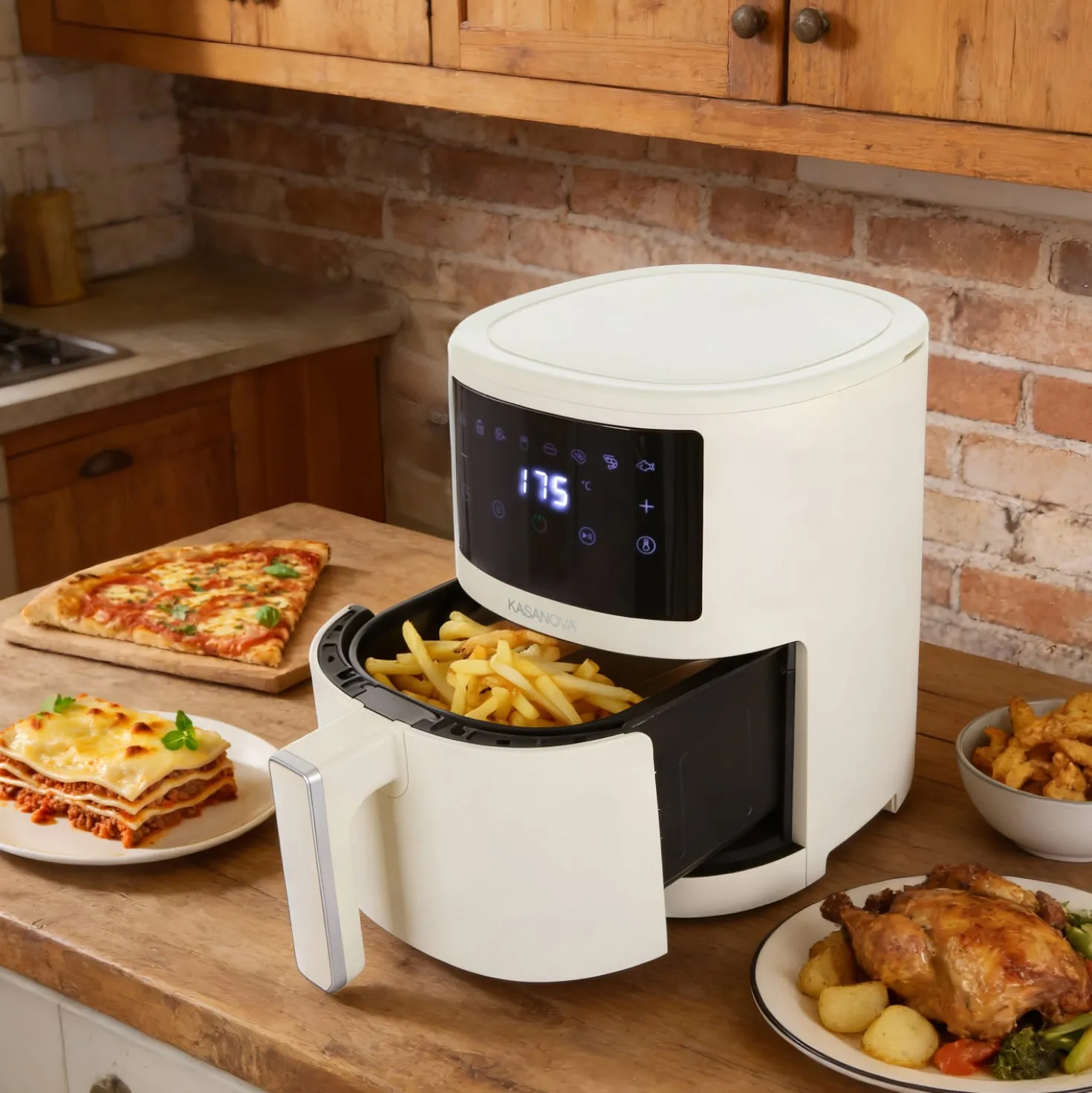 Set Batteria 8 pezzi Bambù e Friggitrice ad aria digitale 3,5 L
