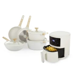 Set Batteria 8 pezzi Bambù e Friggitrice ad aria digitale 3,5 L