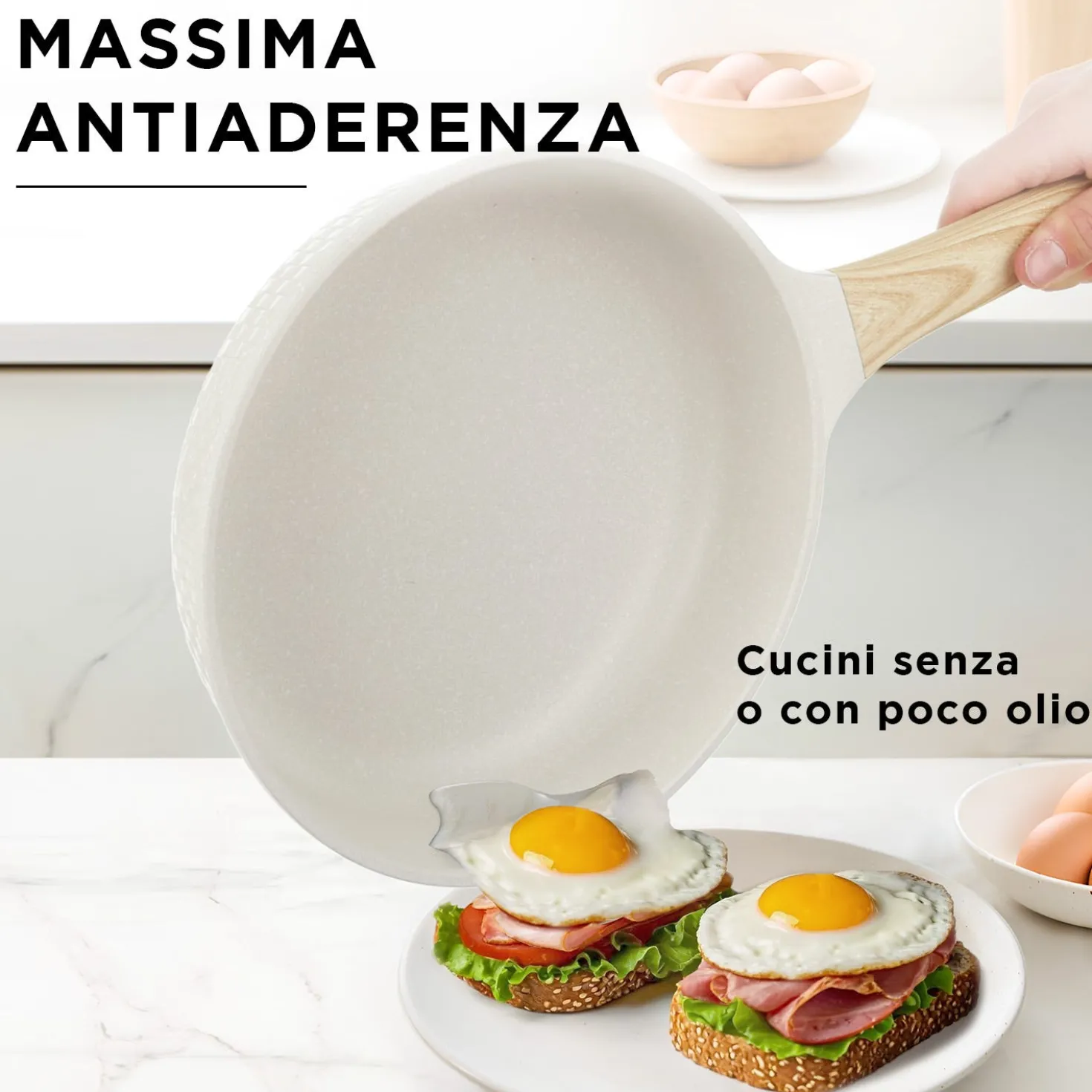 Set Batteria 8 pezzi Bambù e Friggitrice ad aria digitale 3,5 L
