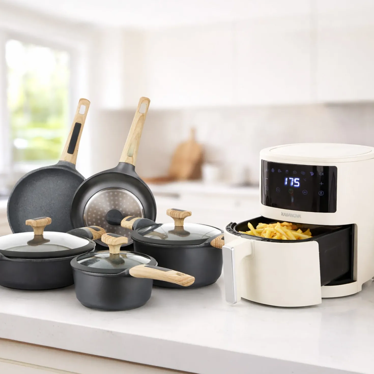 Set Batteria 11 pezzi Evolution e Friggitrice ad aria digitale 3,5 L