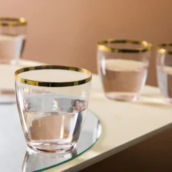 Set 6 bicchieri acqua 365 ml rosa con bordo oro Shine
