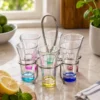 Set 6 bicchierini liquore vetro colorati con stand ad anello