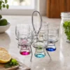 Set 6 bicchierini liquore vetro colorati stand ad anello