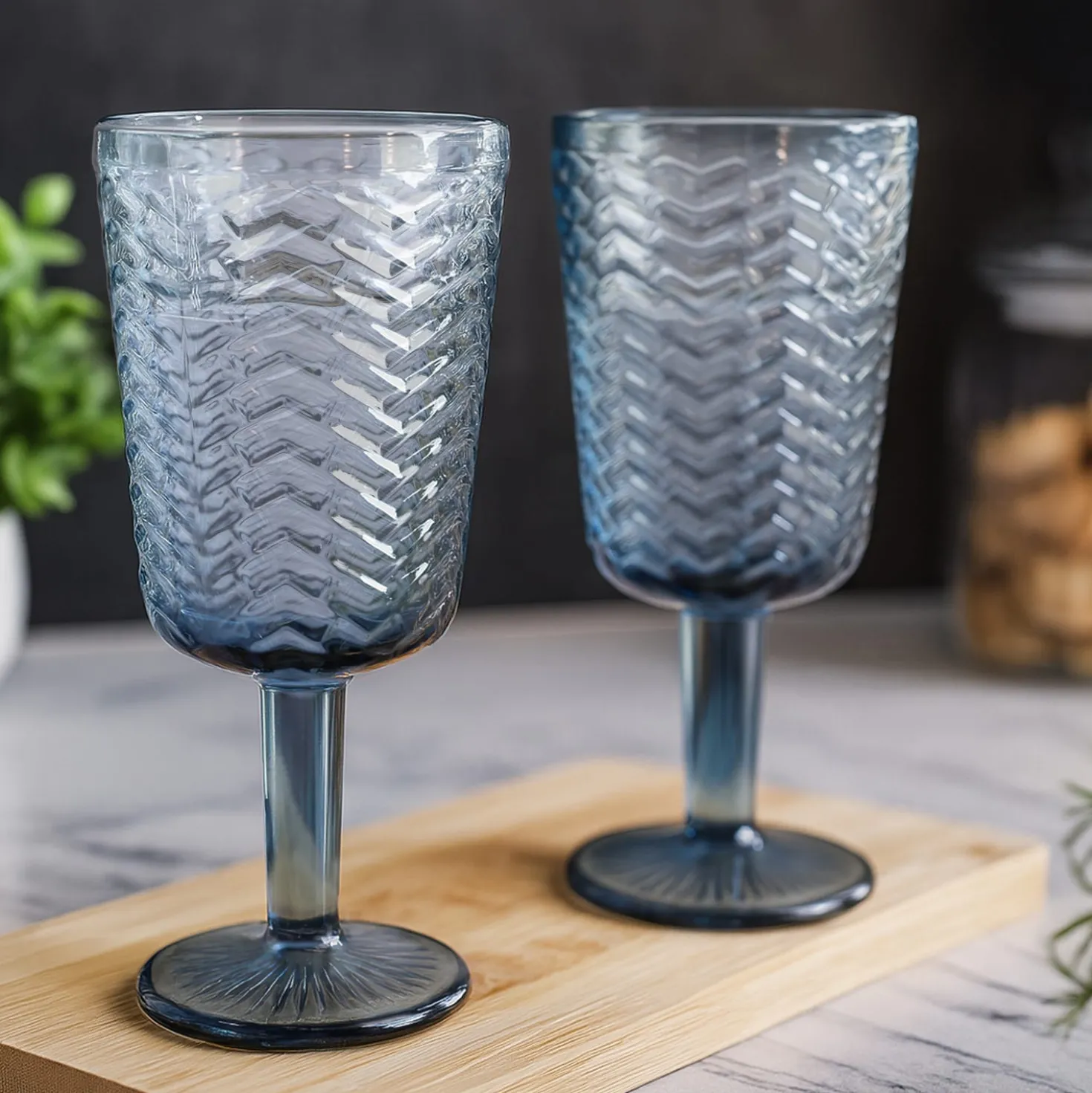 Set 2 calici acqua vetro blu Milo