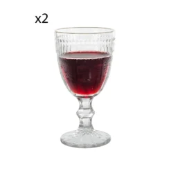 Set 2 calici vino in vetro rombi con bordo oro