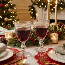Set 2 calici vino in vetro rombi con bordo oro