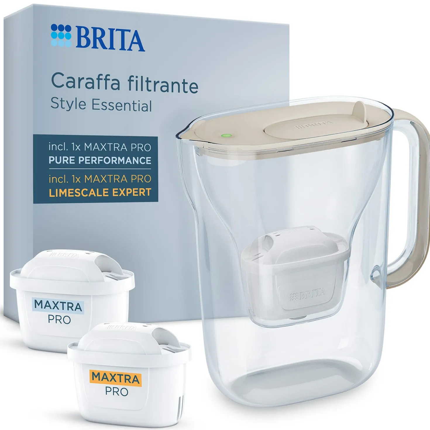 Set caraffa filtrante Brita Style Essential beige 2 filtri
