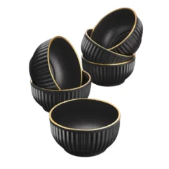 Set 6 ciotole plastica nera 10 cm bordo oro