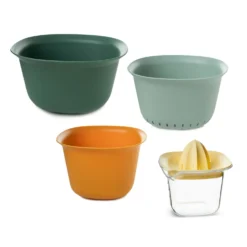 Set 2 ciotole, scolapasta e spremiagrumi impilabili