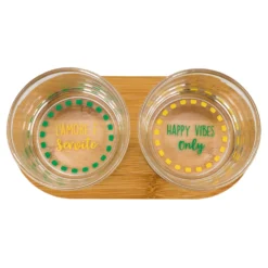 Set 2 ciotoline vetro con vassoio legno Color Bloom