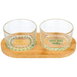Set 2 ciotoline vetro con vassoio legno Color Bloom