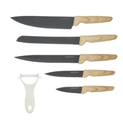 Set 5 coltelli e pelaverdure con manico effetto legno
